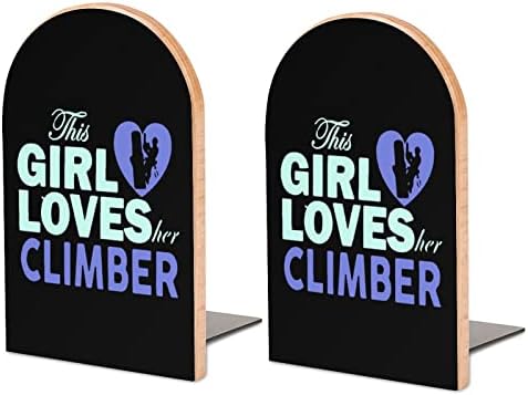 Girl Loves Climber Large Livros de madeira modernos Decorativa Bookshelf Book Stopper Desk Shelf Setors de 2 Conjunto de 2