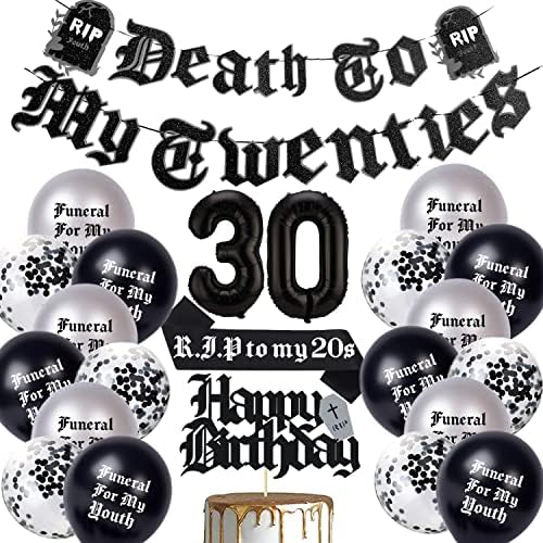 Ayiho Death to My Trepes Black 30th Birthday Decorations Funeral para minha juventude RIP para minha faixa dos anos 20