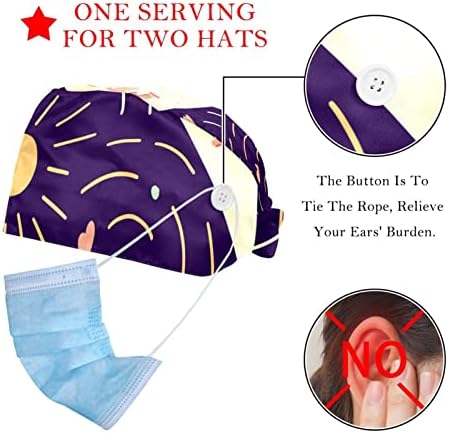 Deyya 2 pacotes seguem seu boné de trabalho ajustável do coração branco com botão e banda de suor para enfermeiras femininas