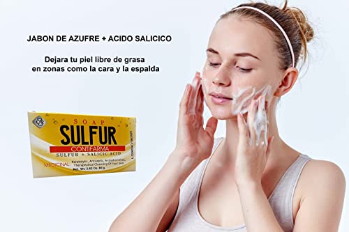 Contifarma azufre + acido salicilico, jabon, tratamiento para el acne, sabão de enxofre, para acne, com ácido salicílico,