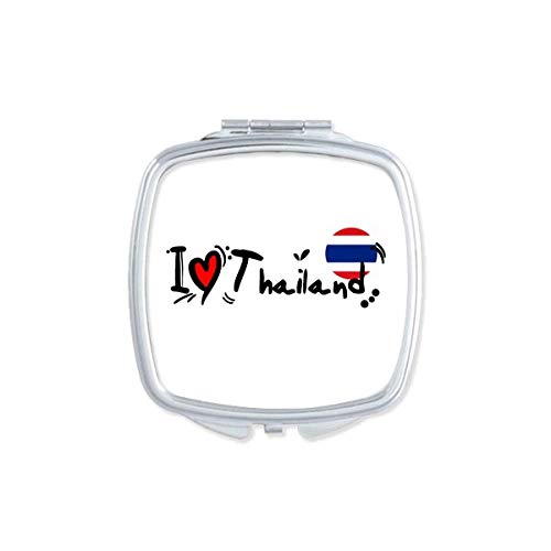 Eu amo a bandeira da palavra da Tailândia amor ilustração de coração espelho portátil compacto maquiagem de bolso de dupla face de vidro
