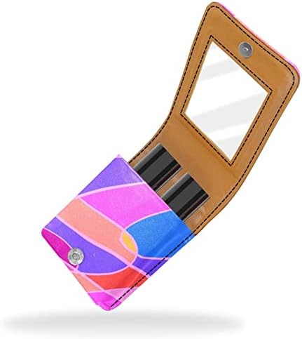 Caixa de batom de Oryuekan com espelho bolsa de maquiagem portátil fofa, bolsa cosmética, linhas de rosa abstrato de arte