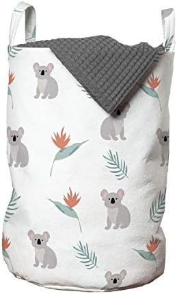 Bolsa de lavanderia de coala lunarável, padrão de selva Australian Animal and Bird of Paradise, cesto de cesto com alças