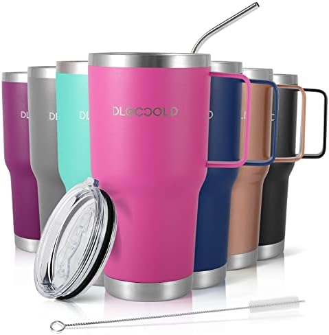 Dloccold 30 onças com alça, caneca de café com aço inoxidável com tampa e palha, xícara de café térmica para bebidas quentes e frias, prova de derramamento, porta -copos amigável, lava -louças, seguro de BPA, grátis