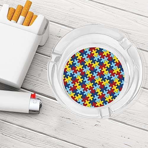 Padrão de conscientização do autismo Round Glass Ashtrays Holder for Cigarettes Caso Cute Fumando bandeja de cinzas