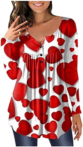 Camisa de túnica do coração casual feminina Tops Tops Valentines Pleated Moda Bloups Button Down Down-deco