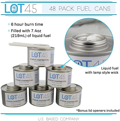 LOT45 Aquecedores de alimentos buffet para festas - latas de combustível de pratos de 6 horas - Pacote de aquecedores de alimentos