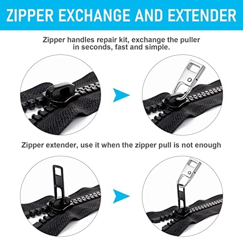 Grevosea 8 peças Zipper Pull Substituição Zipper destacável Tabs Pull Kit de reparo de zíper com zíper de metal para bagagem