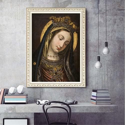 Kit de pintura de diamante de broca completa redonda F-Canlan, 5D Virgem Virgin Mary Diamond Pintura com Gem God Diamond Art Pintura