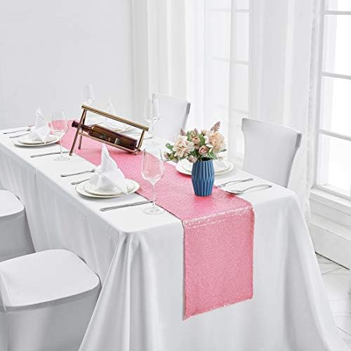 10 pacotes 12 x 108 polegadas de mesa de lantejoulas rosa corredor, glitter rosa mesa de mesa para casamento de aniversário de