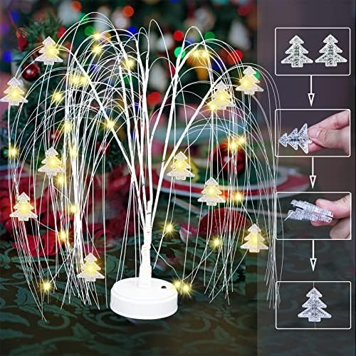 Árvore de decorações de Natal de Willow iluminada, decoração de mesa de timer remota 40 Árvore de Natal branca quente e quente