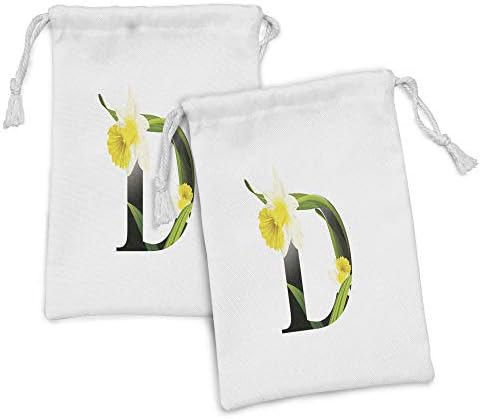 Conjunto de bolsas de tecido de letra D de Ambesonne, em silhueta preta em silhueta emaranhada com narcisos em crescimento