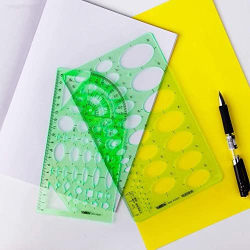 Modelos de medição verde de plástico Réguas geométricas Construindo desenhos de cofragem de plástico Pintura de estênceis Oval Modelos