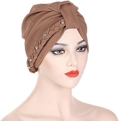 Mulheres Baggy Beanie Headwear Pearl Hat Turban Color Solid Color leve Twisted Twisted Turban Turban Elastic Skull Caps