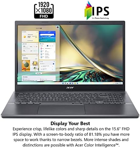 ACER Aspire 5 A515-57-53T2 Laptop Slim | 15.6 Exibição Full HD IPS | 12ª geração Intel Core i5-1235U | 8GB DDR4 | 512 GB NVME SSD |