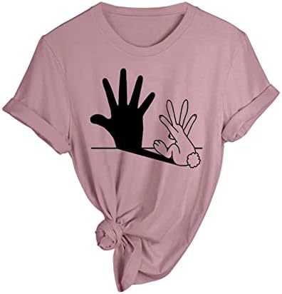 Womens Spring Summer Summer Rabbit impresso Manga curta o pescoço camiseta Noções básicas de top women women