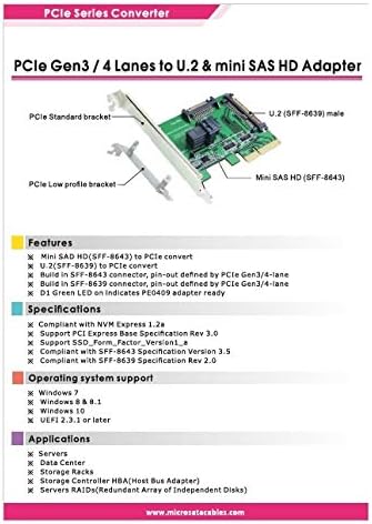 PCIE X4 para U.2 SFF-8639 & MINI SAS HD Adaptador com suporte PCIE