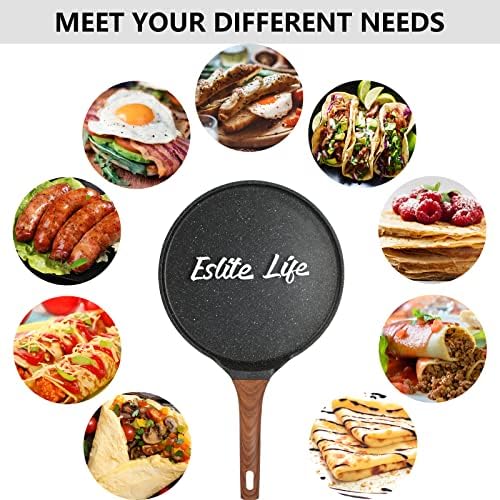 Eslite Life Life Crepe Pan Set com espalhador, pan de 9,5 e 11 polegadas de granito frigideira plana tawa dosa pan, compatível com