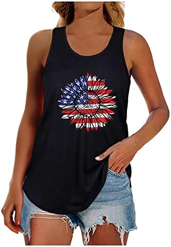 4 de julho Tampo de tanque de camisa para mulheres sem mangas o pescoço camisetas American Flag Stars Stripes Workout Tunic Tshirts