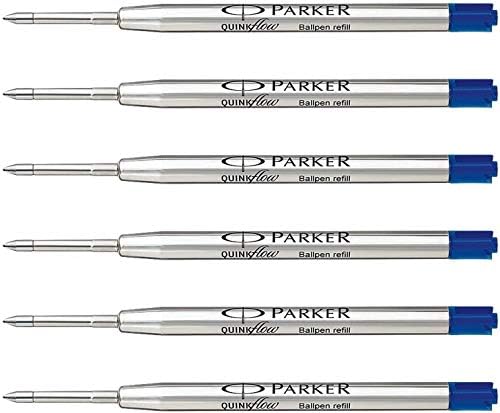 Parker Quinkflow Ballpen Ponto médio Pacote de tinta azul de 6 refillos