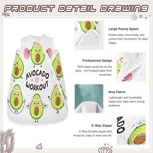 Vvfelixl Avocado Gym Set Baby vestível cobertor, saco de dormir de transição para bebês, saco de sono para bebês recém-nascidos,