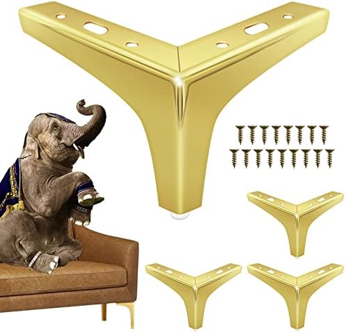 OnedReam Metal Dresser pernas conjunto de 4 - Pernas de móveis de ouro 4 polegadas Substituição para sofá de cômoda sofá -cama de gabinete otomano do sofá otomano com parafusos de montagem