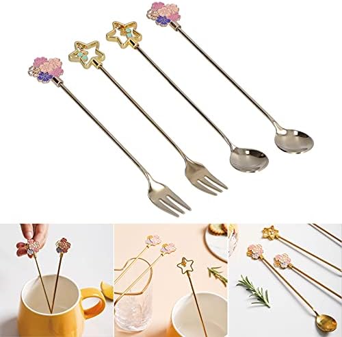 Spuons and Forks Conjunto, 4pcs Sopa japonesa colheres 304 Aço inoxidável Sakura Fruns Forks for Home Hotel Restaurant