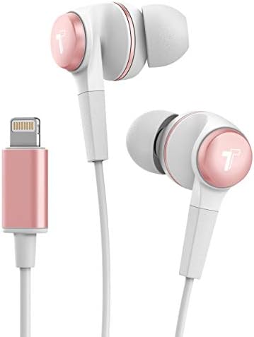 Fones de ouvido thore iphone v120 em fones de ouvido com relâmpagos com fio com fio com remoção de microfone/volume para iPhone 13/11/14 Pro Max - Rose Gold