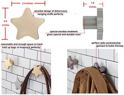 Ganchos de casaco temático de estrela sdh - suporte para chave para serviço pesado - ganchos decorativos de toalha de montagem na parede para banheiro e ar livre - ganchos de suspensão de alumínio para bolsa, toalhas, roupas - pacote de 4