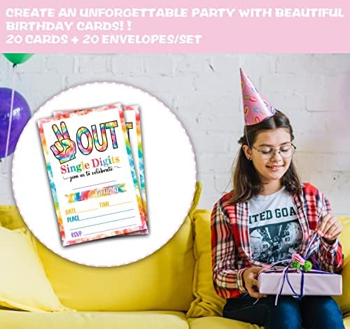Invites de aniversário com envelopes, conjunto de 20, 10º aniversário convidado, tie dye birthday fester celebration suprimentos para crianças adultos adultos