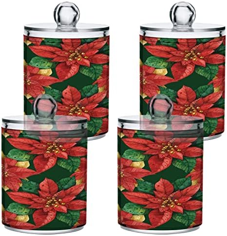 Alaza 2 Pack QTIP Dispensador de Natal Poinsettia Flowers Red e Green Banheiro organizador de banheiro para bolas de algodão/swabs/almofadas/fio