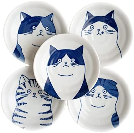 Love Love Japão Sussert Sushi Soy Molho Salada Placas de cerâmica CATS Design de 5 Made in Japan 5 Cats 4.7in