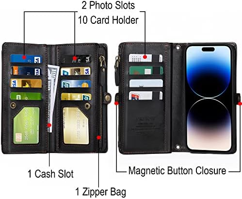 Dkdksip para iPhone 14 Pro Max Wallet para mulheres, apoie o carregamento sem fio com o suporte para cartão de bloqueio