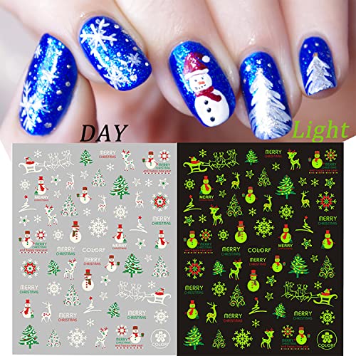 Wokoto 9 peças Luminious Christmas 3D Nail Art Stickers