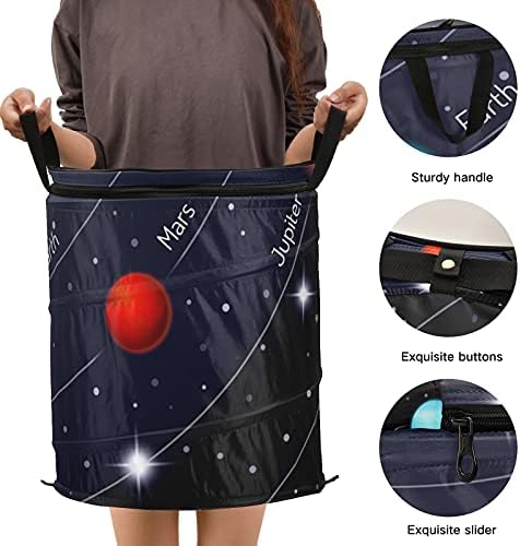 Sistema solar colorido Poup Up Up Laundry Horty com tampa de tampa com zíper cesta de roupa dobrável com alças Organizador