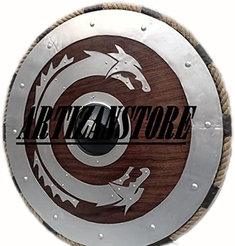 Dragão Viking Escudo para Batalha 24 polegadas, Escudo Medieval Totalmente Funcional, Escudo Redonda, Cosplay Battle Ready Shield Melhores presentes