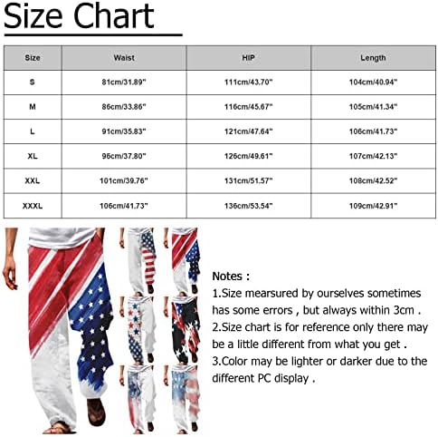 Calça de linho casual masculino Dia da Independência Americana 3d Impresso Pegadas retas de cordas elásticas Cantura Palnta