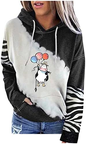 Hoodies ocidentais tops, camisa feminina com estampa de vaca adolescente pullover de moda de moda moletons de retalhos de