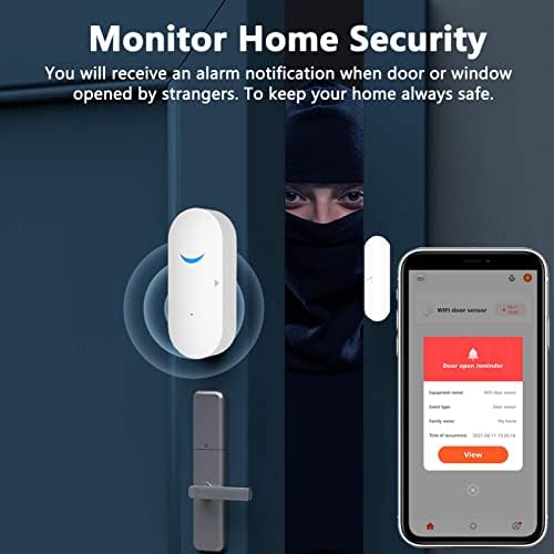 Sensor de porta inteligente Alarm Wireless, detector de janela da porta Wi -Fi com 8 baterias, sensor de contato da porta da janela