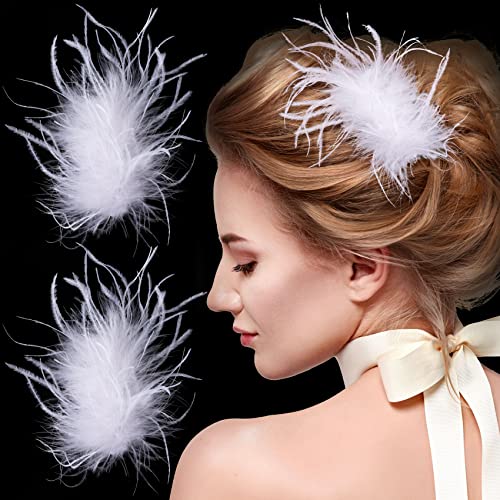 Oiiki 2pcs Avestruz branco Clipe de cabelo, pente de cabelo de pente de pente de cabelo Acessórios para jóias para