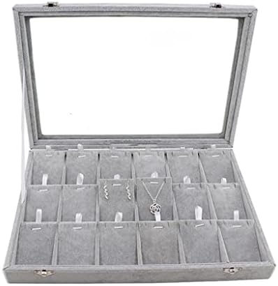 Organizador de caixa de jóias cinza Czdyuf com tampa de vidro capa de vidro Jóias de veludo amplo europeias que transportam jóias de armazenamento de armazenamento de armazenamento (cor: c, tamanho
