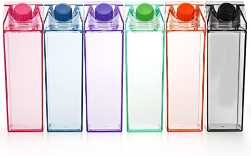 Conjunto Yarlung de 6 caixa de leite plástico garrafa de água clara colorida, 17 oz de leite portátil caixa de suco