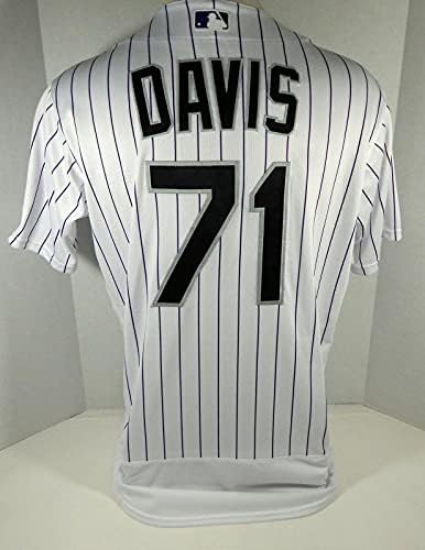 2020 Colorado Rockies Wade Davis 71 Jogo emitido POS Usou White Jersey 263 - Jogo usou camisas MLB