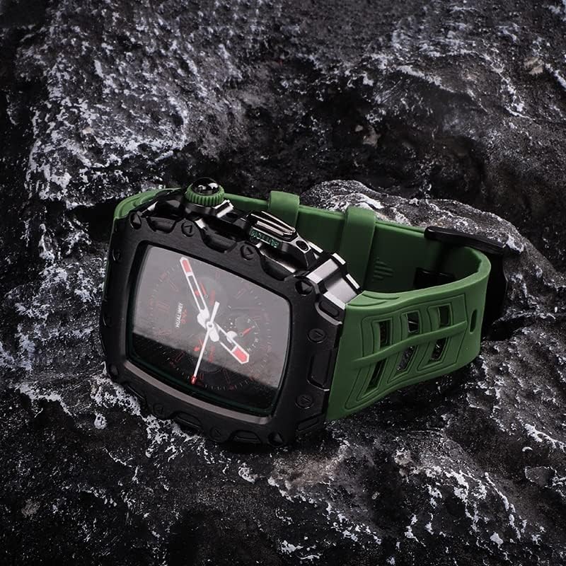 Bolsa de liga de zinco de zinco moldura de metal para iwatch Series 8 7 6 5 4 SE para Apple Watch Band 45mm 44mm Relógio de borracha