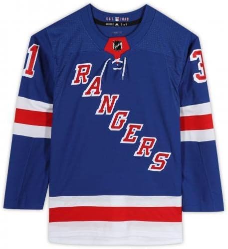 Igor Shesterkin New York Rangers Autografou Blue Adidas Authentic Jersey com a inscrição NHL de estreia 1/7/20 - Jerseys autografadas da NHL