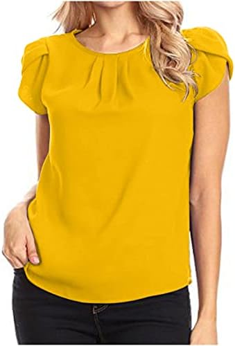 Chiffon feminino Tops de cor sólida verão de verão tamis de manga curta