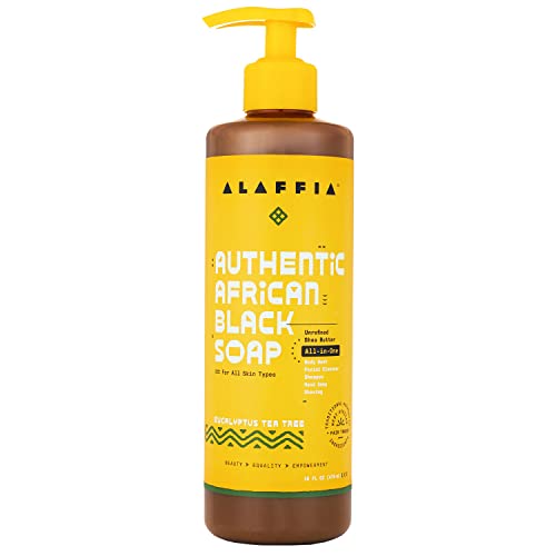 ALAFFIA, autêntico líquido de sabão preto africano, lavagem corporal all-in-one para todos os tipos de pele, eucalipto tea