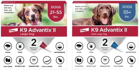 K9 Advantix II XL Dog com mais de 55 lbs e K9 Advantix II Cão grande 21-55 lbs Recomposição a veterinário, carrapato e tratamento