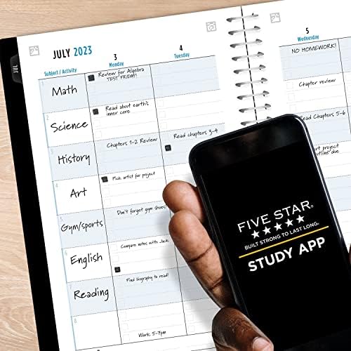 Five Star 2023-2024 Planejador Acadêmico + Estudo App, Planejador Aluno Avançado Semanal e Mensal com Guarda em Espiral,
