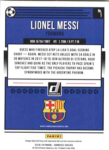 2018-19 Panini Donruss Soccer 1 Lionel Messi FC Barcelona Oficial Panini 2018-2019 Cartão de negociação Futbol